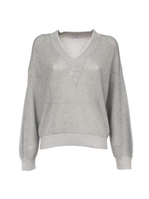 Brunello Cucinelli Brunello Cucinelli Wolight Grey Mesh Sweater