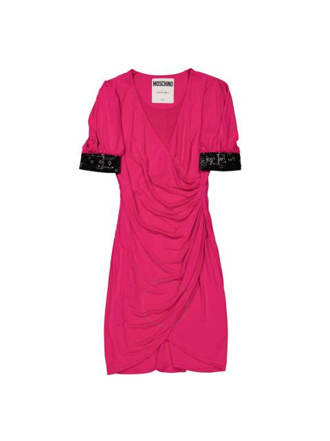 Moschino Moschino Ladies Fuchsia Buckle-Trim V-Neck Mini Dress