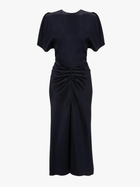 Victoria Beckham Gathered Waist Midi Dress In Midnight