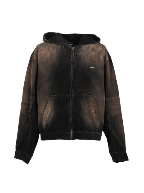 We11done BLACK VINTAGE WASH CORDUROY HOODIE ZIP-UP / BLK
