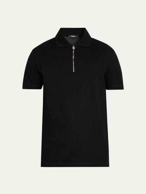 VERSACE Men's Medusa Zip Pique Polo Shirt