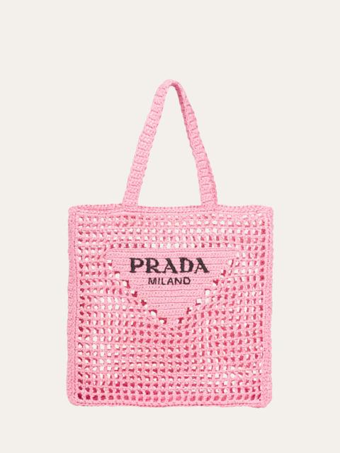 Prada Bicolor Woven Logo Shopper Tote Bag