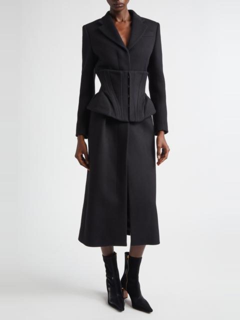 Alexander McQueen McQueen Long Cashmere & Wool Corset Coat in Black at Nordstrom