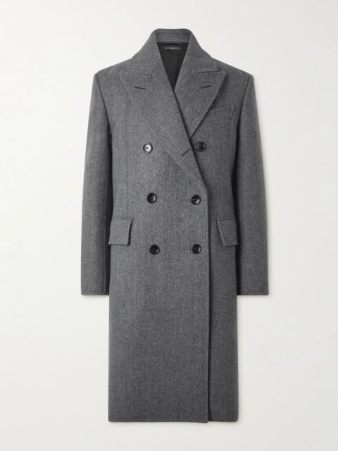 TOM FORD Double-Breasted Herringbone Wool Coat Gray