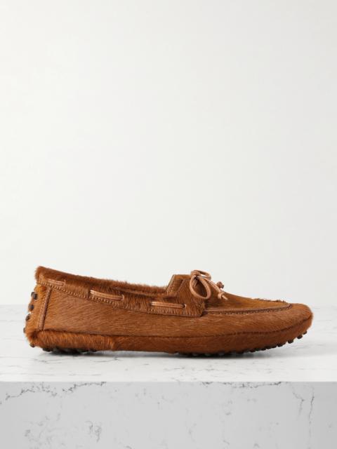 LE MONDE BÉRYL Driver Leather-trimmed Calf Hair Loafers