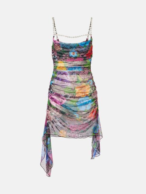 AREA Crystal-embellished tulle minidress