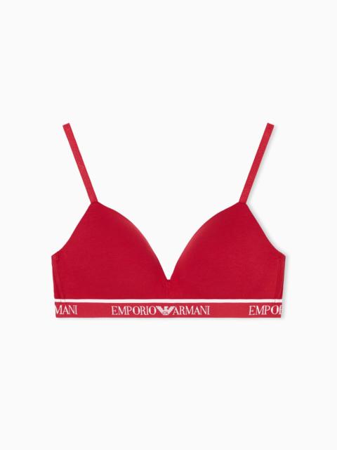 EMPORIO ARMANI ASV ICONIC ORGANIC-COTTON, PADDED TRIANGLE BRA WITH LOGO UNDERBAND