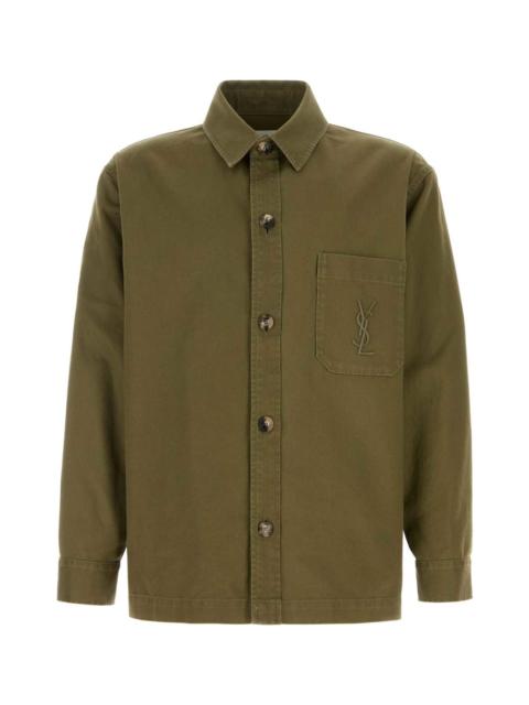 SAINT LAURENT Army Green Cotton Blend Shirt
