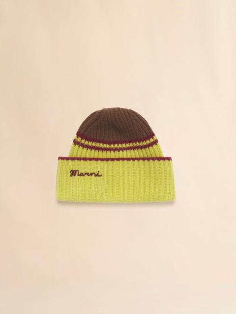 Marni BROWN WOOL-CASHMERE FISHERMAN'S RIB BEANIE