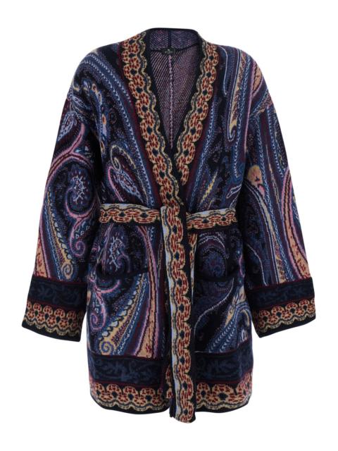 Etro Etro Women Etro Women Multicolor Cardigan With V-Neck And All-Over Print In Blend Wool For Women