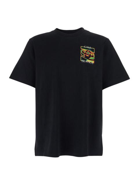 CASABLANCA Casablanca Men Black Crewneck T-Shirt With Logo Detail On The Front And Maxi Logo On The Rear In Cot