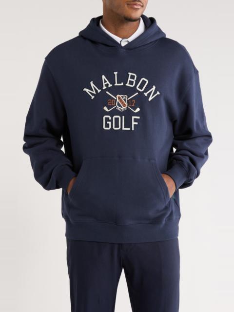 malbon Malbon Golf Fesque Crest Cotton Graphic Hoodie in Navy at Nordstrom