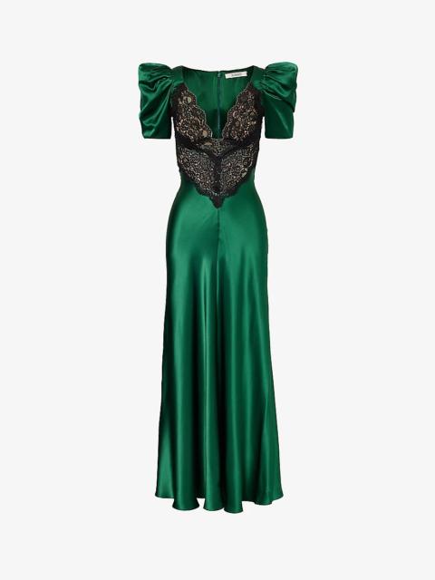 RODARTE Lace-panel V-neck silk maxi dress