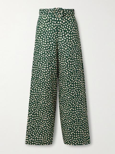Cara Cara Mayflower Belted Polka-dot Linen Wide-leg Pants