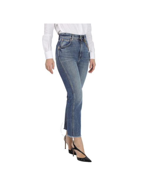 Givenchy Ladies Medium Blue Chain Detail Straight-leg Cropped Jeans