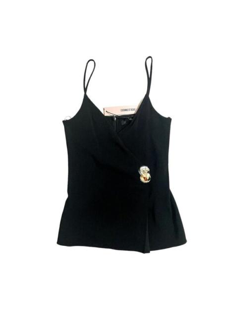 Cushnie Et Ochs Black Wrapover Tank Top V Neck Abstract Buttons SZ 0 NWT