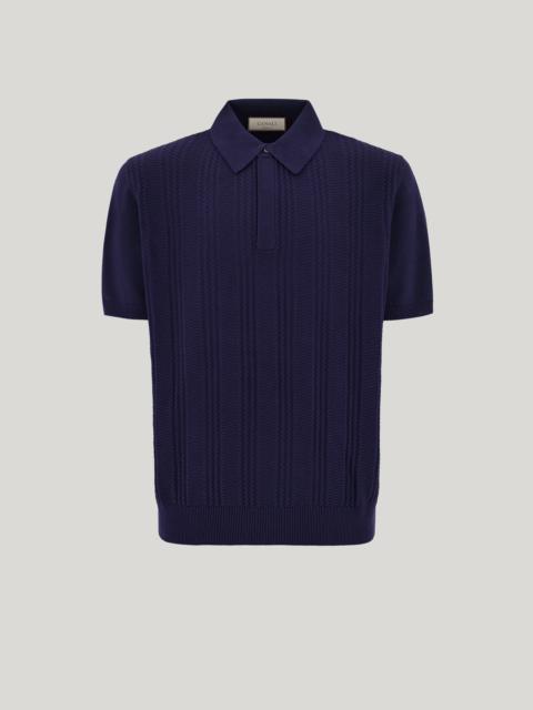 Canali BLUE COTTON AND MODAL POLO SHIRT WITH VERTICAL WORKMANSHIP