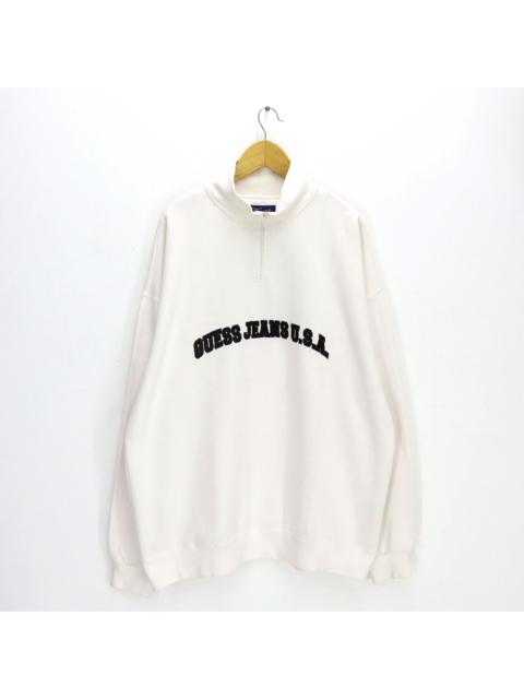 Other Designers Vintage 90s GUESS JEANS USA Big Logo Embroidered Half Zipper Pullover Jumper Made In Nothern Mariana Island (U.S.A) Size Medium