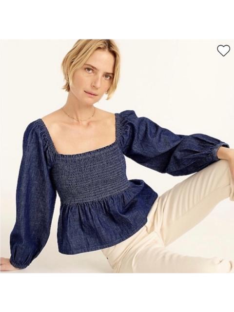 Other Designers J. Crew - NWT J Crew‎ Puff-sleeve chambray smocked top Size Medium