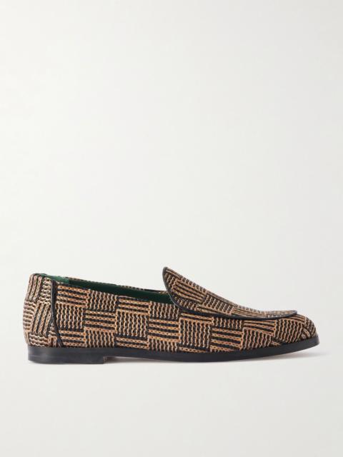 VINNY’s Belgee Leather-Trimmed Checked Raffia Loafers Brown