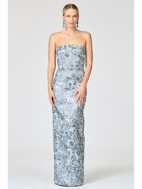 SACHIN & BABI METALLIC CLOQUE SOPHIA GOWN - PEWTER GARDENS