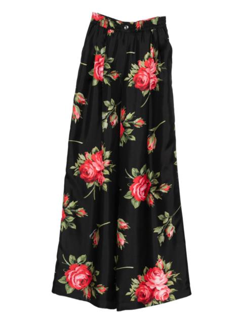 Dolce & Gabbana Roses Bouquet Print Silk Trousers