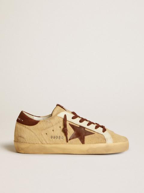 Super-Star in beige pony skin with brown suede star and heel tab