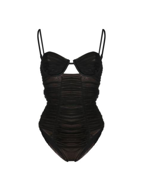 self-portrait gathered mesh swimsuit