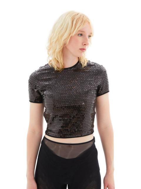 MUGLER TULLE STRETCH TOP WITH SEQUINS