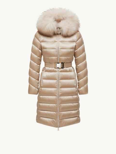 Moncler Leersie Hooded Shearling-Trimmed Long Down Jacket