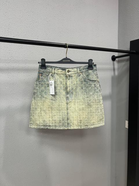 GUCCI Gucci rhinestone distressed all-over print denim mini skirt