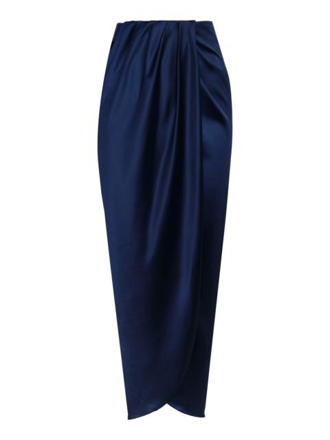 ANDRES OTALORA Memorias Draped Satin Midi Skirt navy