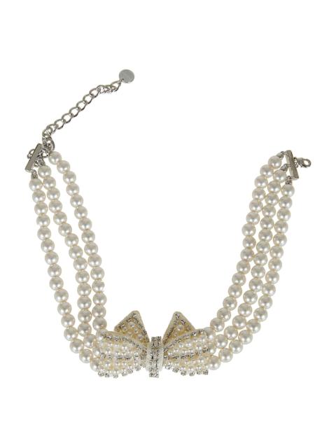 self-portrait Pearl Satin Bow Necklace