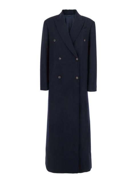 Brunello Cucinelli Brunello Cucinelli Women Blue Double-Breasted Long Coat With Peak Revers In Wool Blend Woman
