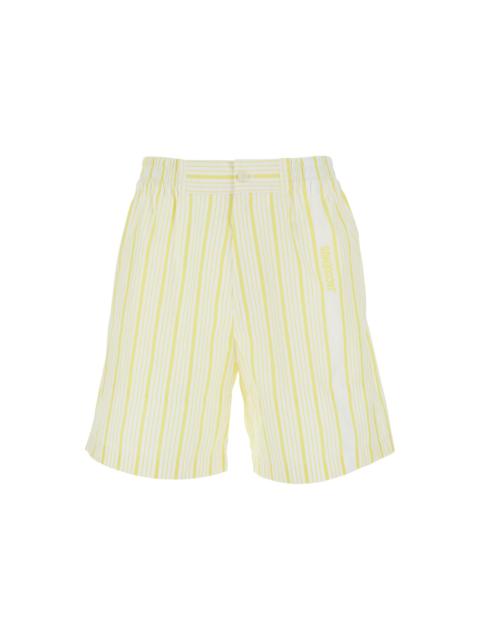 JACQUEMUS ìle Short Aloe' White Shorts With Logo Lettering On The Front And All-over Striped Motif In Cotton M