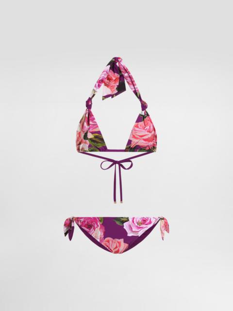 Dolce & Gabbana Rose-print triangle bikini
