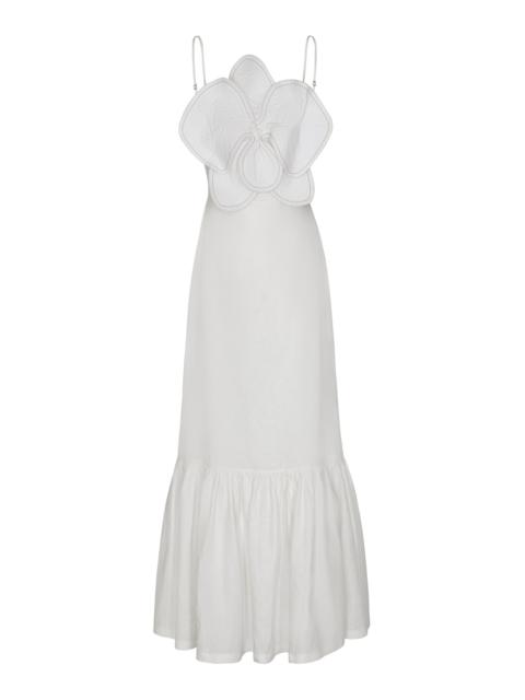 ANDRES OTALORA Muy Caribeña Appliquéd Linen Gown off-white