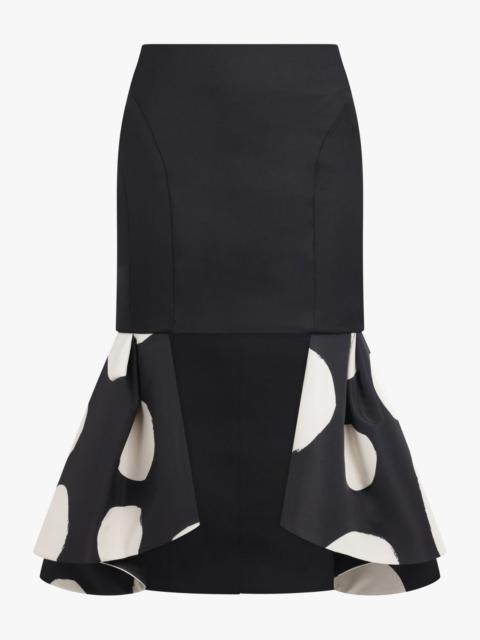 NINA RICCI PEPLUM POLKA DOT MIDI SKIRT WITH CUT OUT DETAIL | BLACK/WHITE