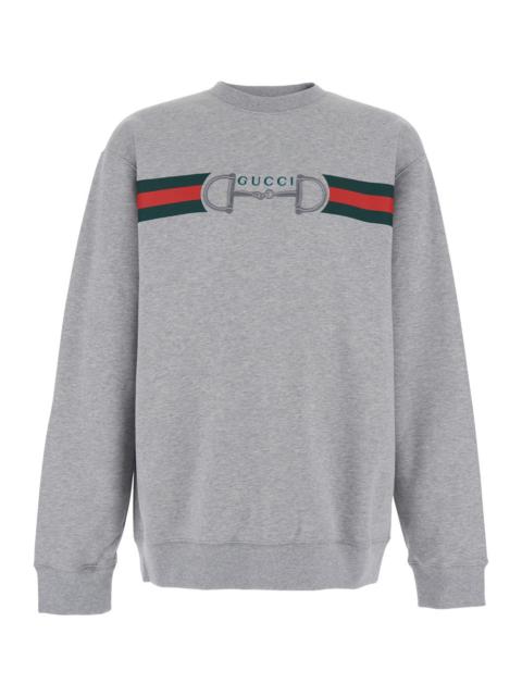 GUCCI Gucci Men Grey Crewneck Sweatshirt With Logo Detail On The Front In Cotton Man