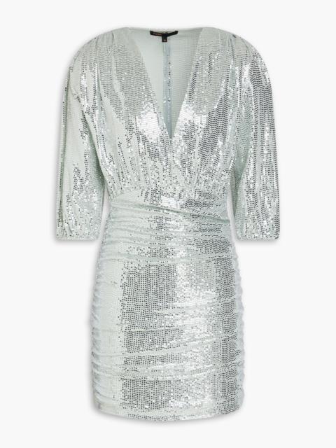maje Ruched sequined jersey mini dress