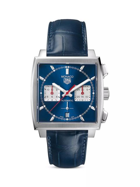 TAG Heuer Monaco Heuer 02 Automatic Men's Blue Leather Chronograph, 39mm