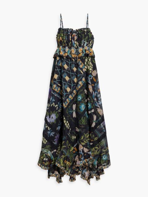 FARM RIO Lace-trimmed printed cotton midi dress