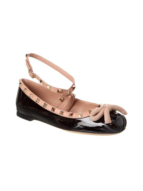 Valentino Rockstud Patent Ankle Strap Ballerina Flat