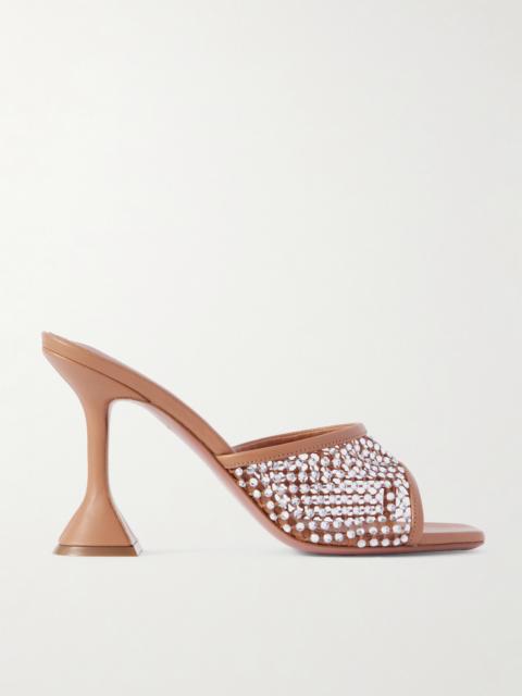 Amina Muaddi Lupita Crystal-embellished Fishnet And Leather Mules