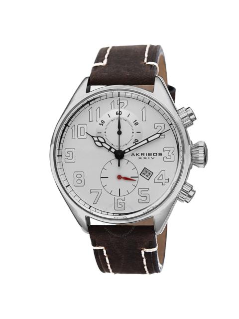 Other Designers Akribos XXIV Essential  Chronograph white Dial Brown Leather Men's  Watch AK706BR