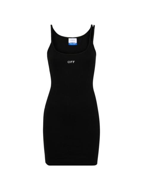 Off-embroidered ribbed minidress