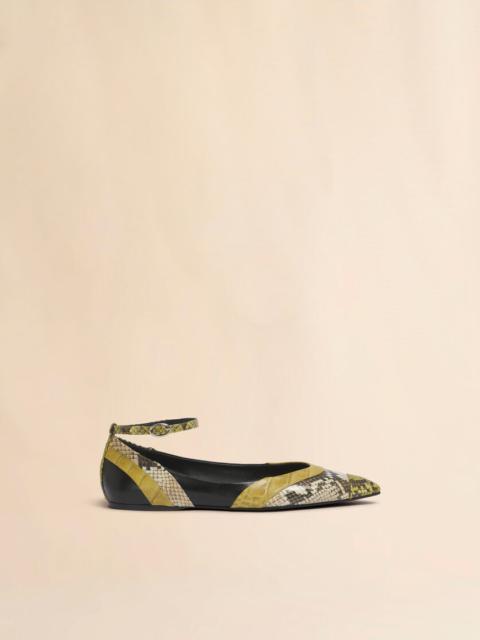 Marni GREEN LEATHER POINTED-TOE BALLERINA