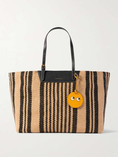+ Maison Bengal leather-trimmed striped jute tote Brown