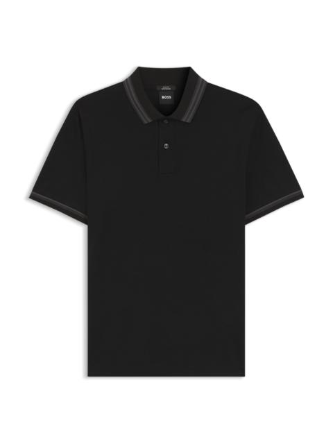 BOSS CONTRAST-TIPPING SLIM-FIT POLO SHIRT IN MERCERISED COTTON