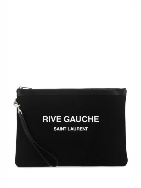 SAINT LAURENT Saint Laurent Men Black Canvas Rive Gauche Clutch